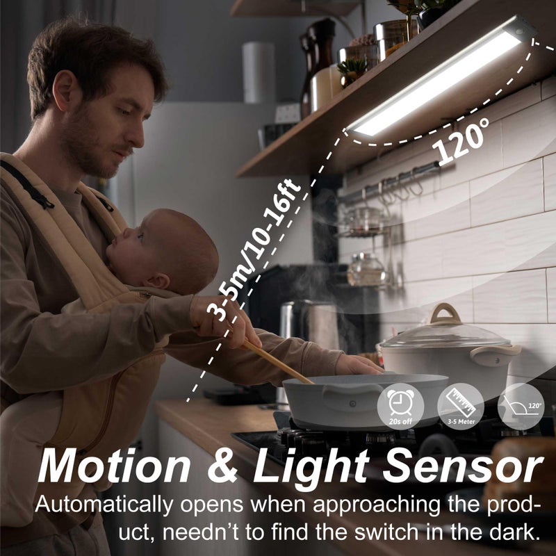 LEPOTEC 2 Pack Under Cabinet Lighting,54 LED Motion Sensor Light Indoor,2500mah Rechargeable Under Counter Lights Wireless,Magnetic Battery Operated Closet Night Lights for Kitchen,Bedroom,Stairway - Image 2